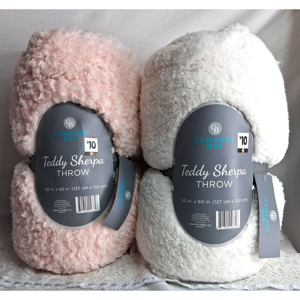 Comfort Bay Teddy Sherpa Throw 50 x 60 Inches Pink White Brand New with Tags